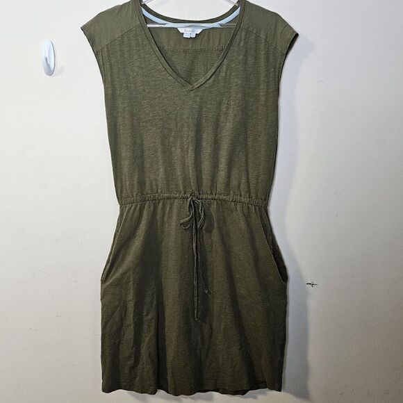 Boden Mya Jersey Short Sleeve Dress Womens Army Green Size 6 Long Pockets Drawst - Picture 1 of 4